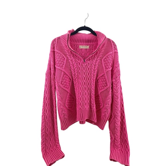 Lucky Brand Cable Knit Quarter Zip Pink Turtleneck Cotton Blend Sweater - Picture 6 of 7